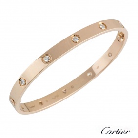 Cartier Rose Gold Full Diamond Love Bracelet Size 19 B&P B6040619
